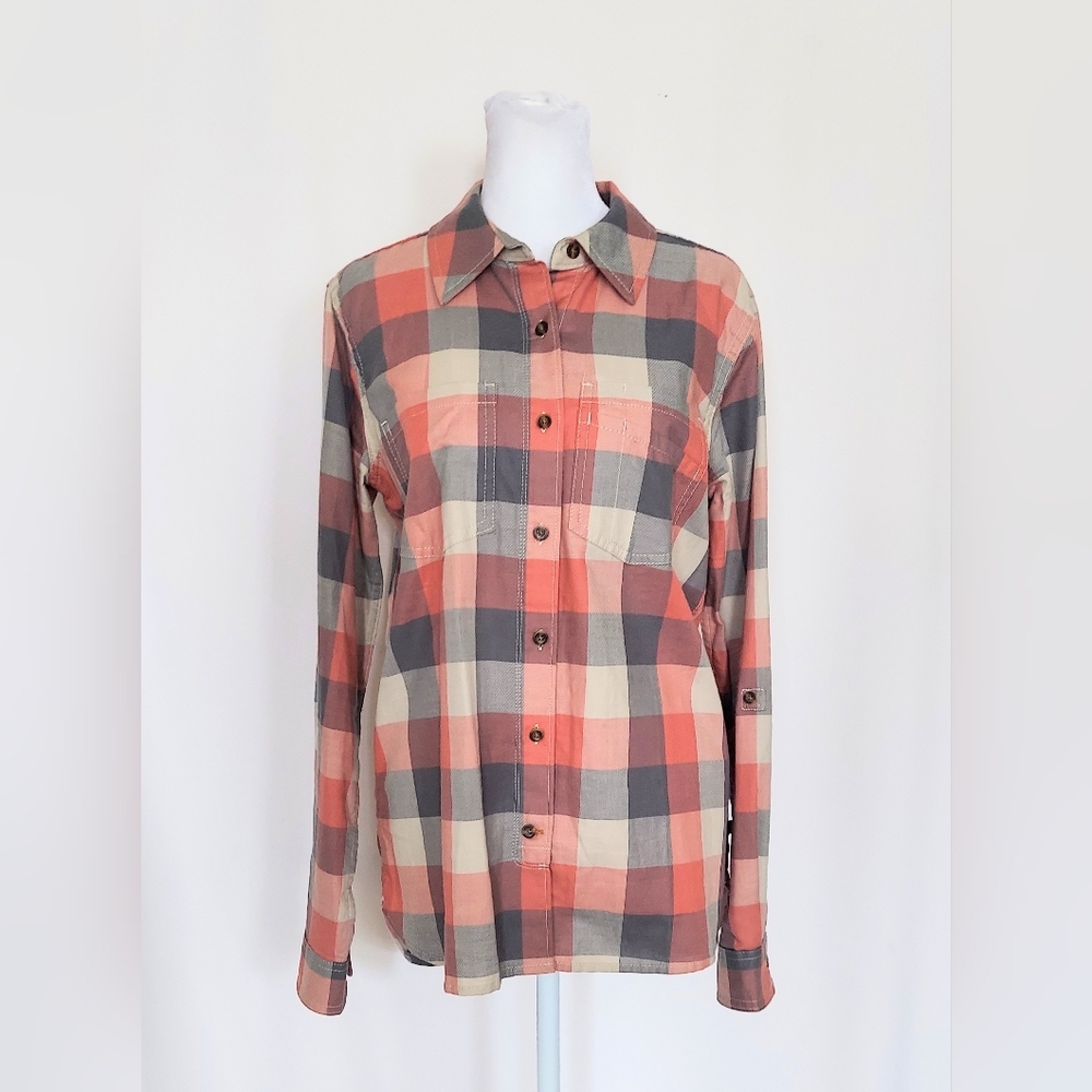 Carhartt Fairview Plaid Button Down Shirt Womens Small Pink Gray